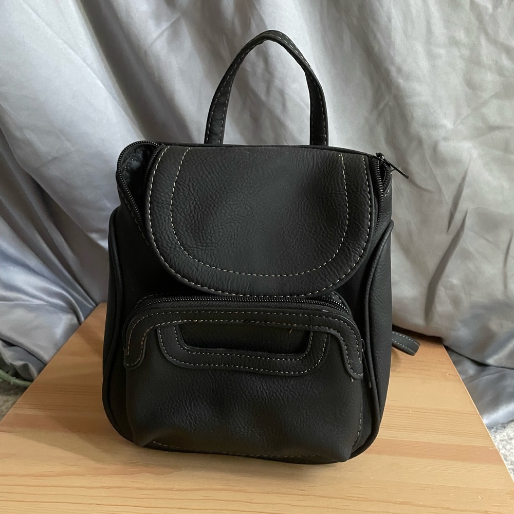 Black leather tiny backpack